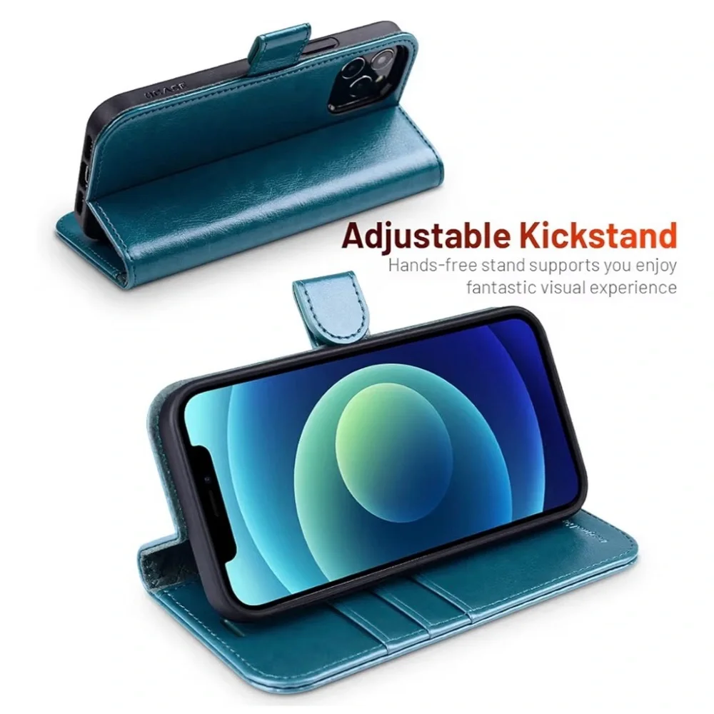 OCASE iPhone 12 / 12 Pro Wallet Case RFID PU Leather Flip Kickstand Peacock Blue